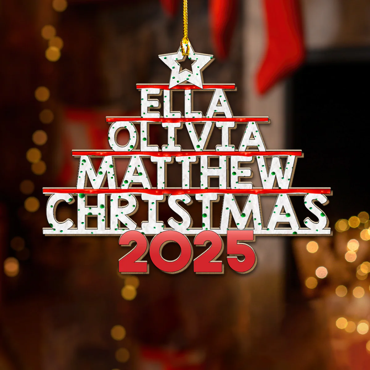 Family Name Custom Christmas Tree Cake - Personalized Custom Wood Ornament - Image 3