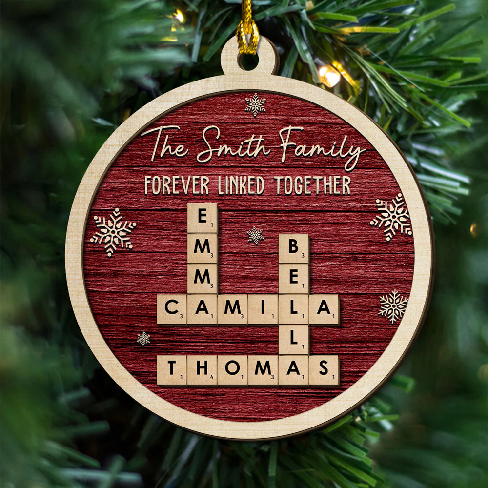 Family Name Scrabble - Personalized Custom 2-layered Wood Ornament - Image 4