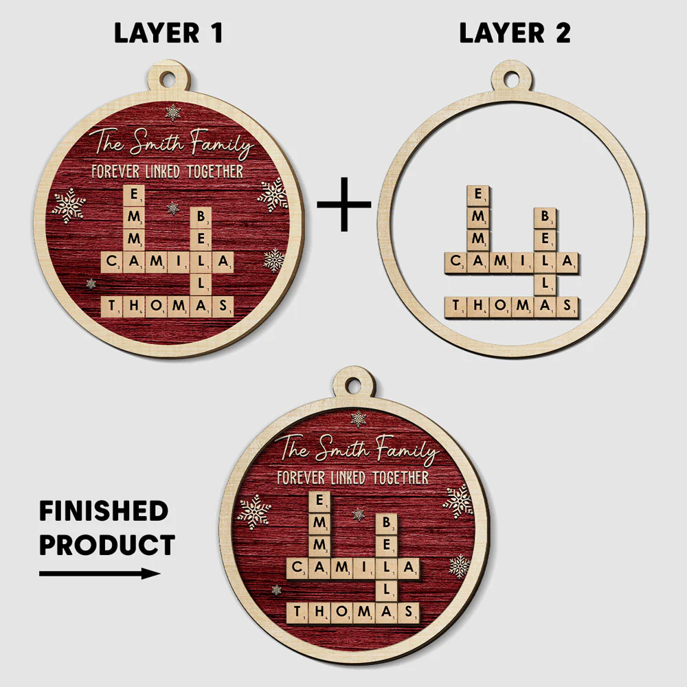 Family Name Scrabble - Personalized Custom 2-layered Wood Ornament - Image 5