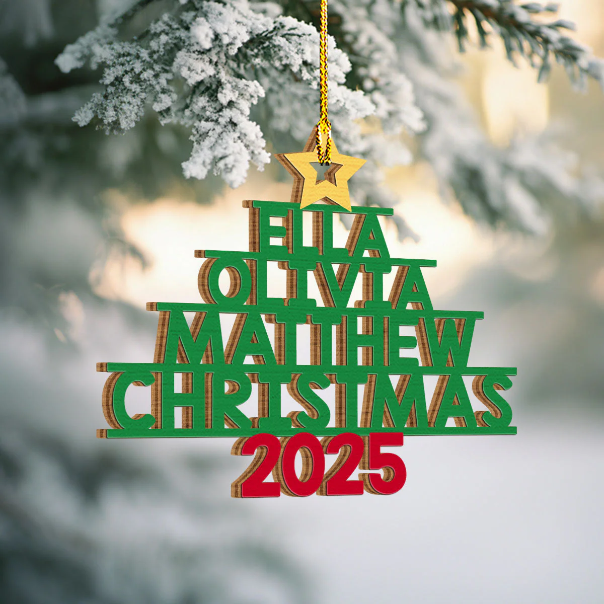 Family Names Holiday Tree - Personalized Custom Wood Ornament - Image 2