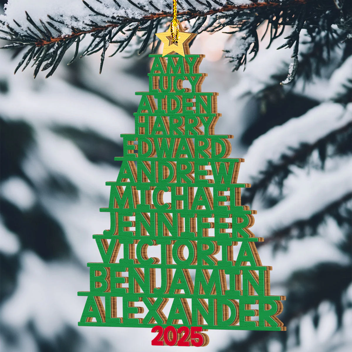 Family Names Holiday Tree - Personalized Custom Wood Ornament - Image 4