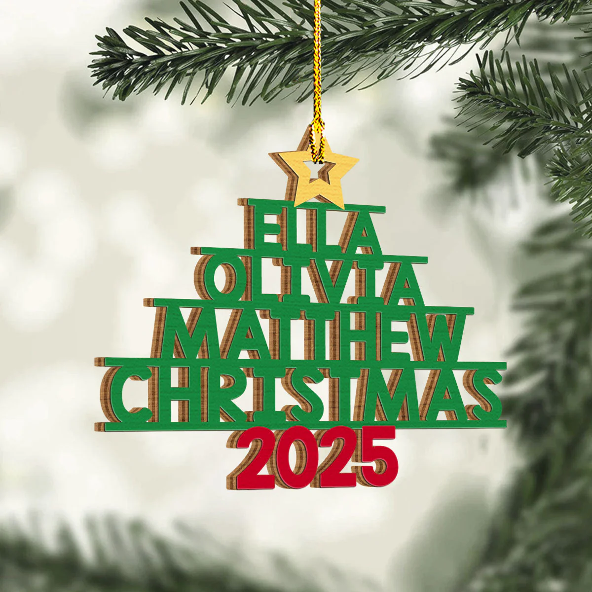Family Names Holiday Tree - Personalized Custom Wood Ornament - Image 5