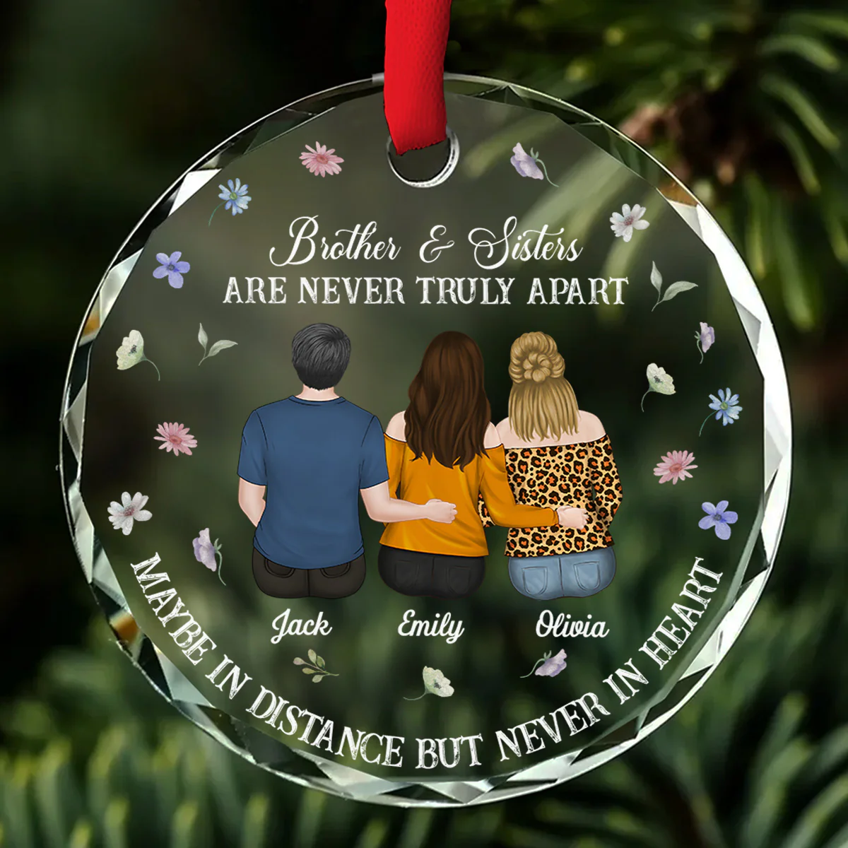 Family Never Apart In Heart - Personalized Custom Glass Ornament