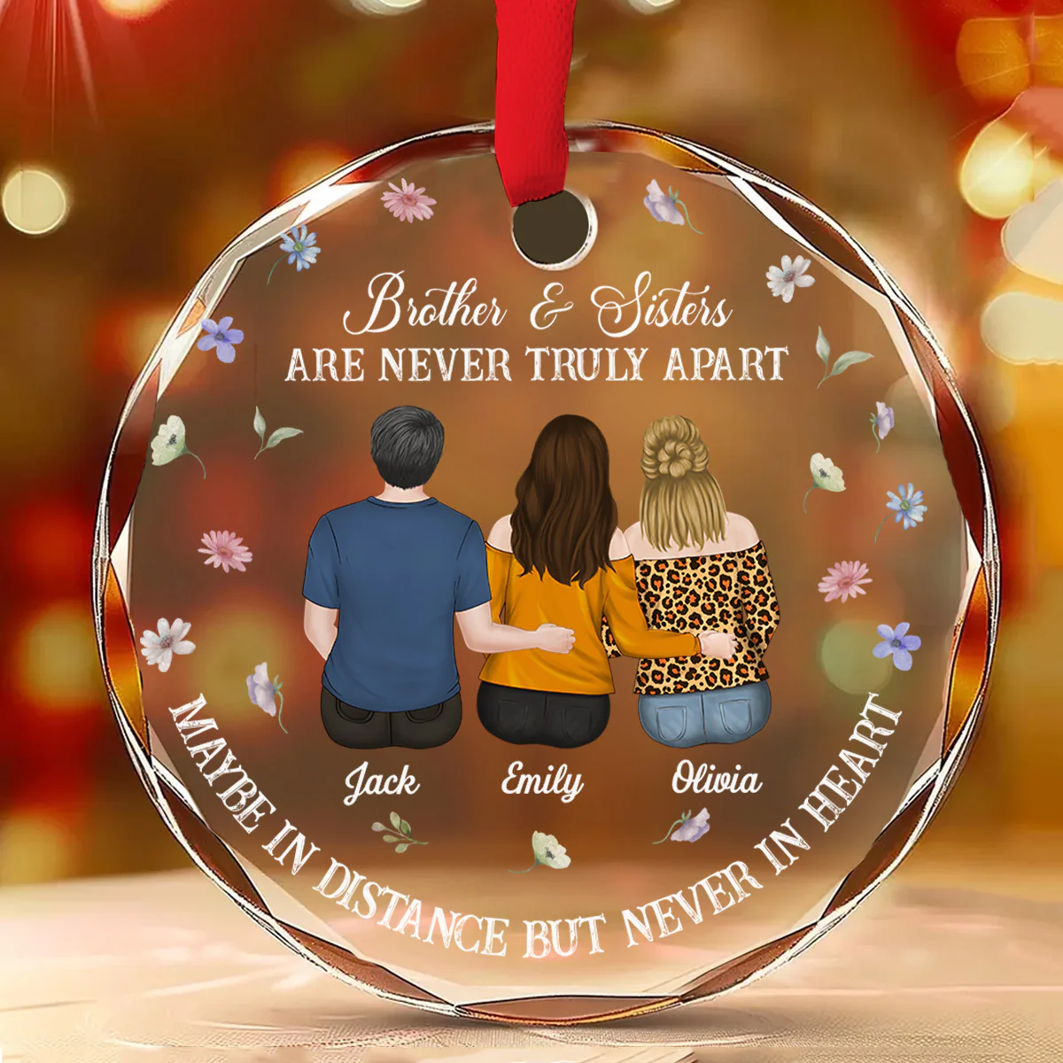 Family Never Apart In Heart - Personalized Custom Glass Ornament - Image 2
