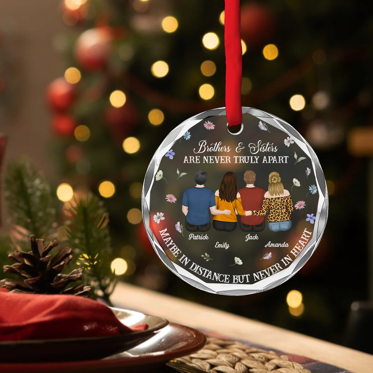 Family Never Apart In Heart - Personalized Custom Glass Ornament - Image 4