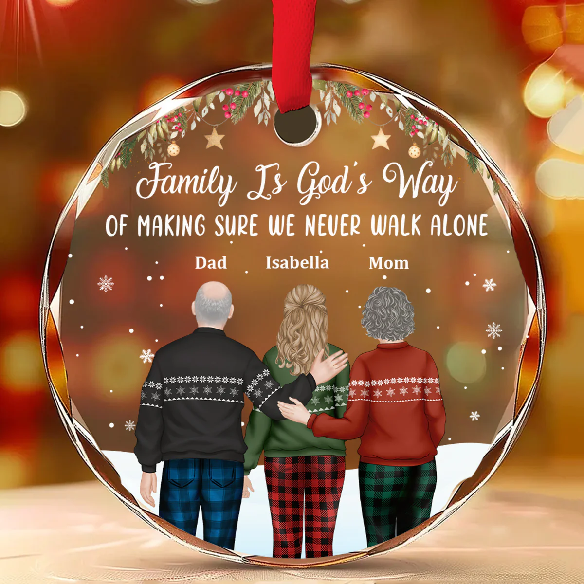 Family Never Walk Alone  - Personalized Custom Glass Ornament - Image 2