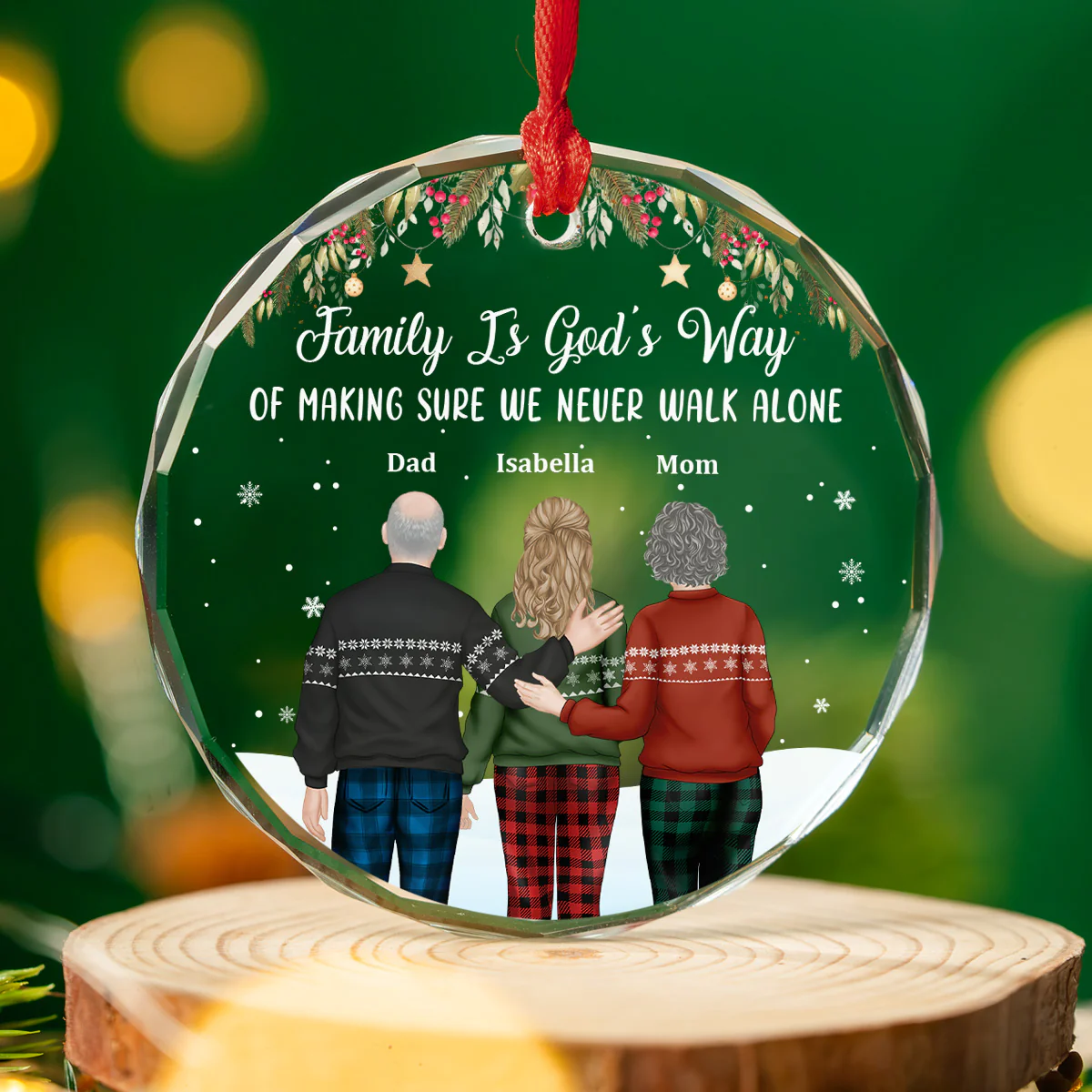 Family Never Walk Alone  - Personalized Custom Glass Ornament - Image 3