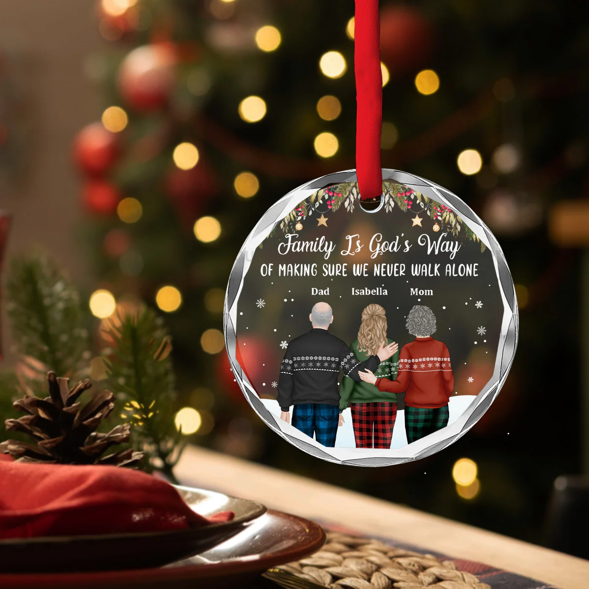 Family Never Walk Alone  - Personalized Custom Glass Ornament - Image 4