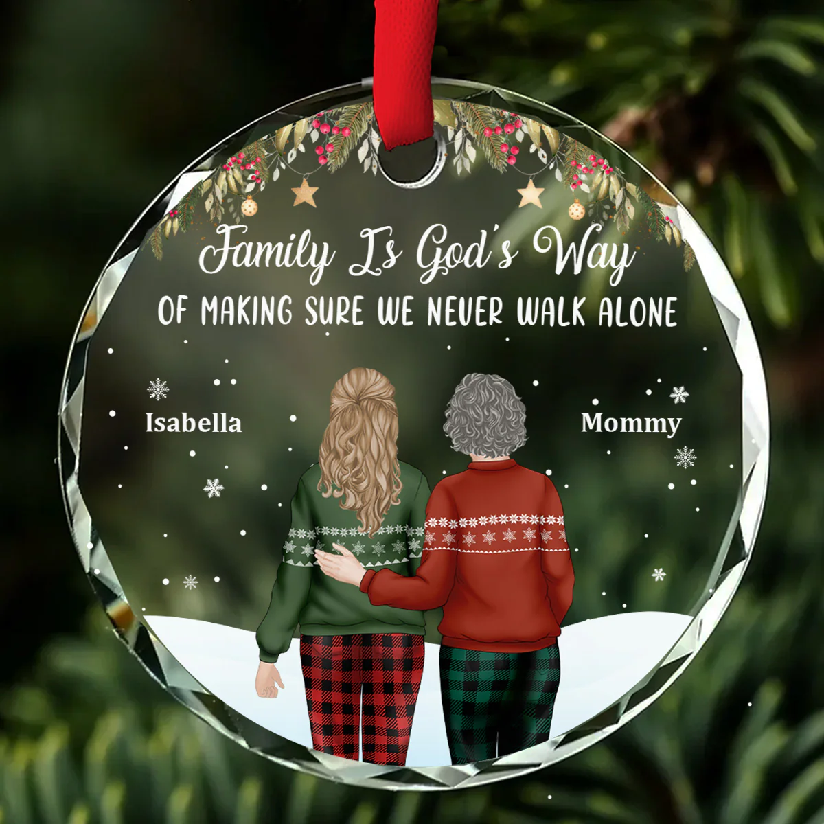 Family Never Walk Alone  - Personalized Custom Glass Ornament - Image 5