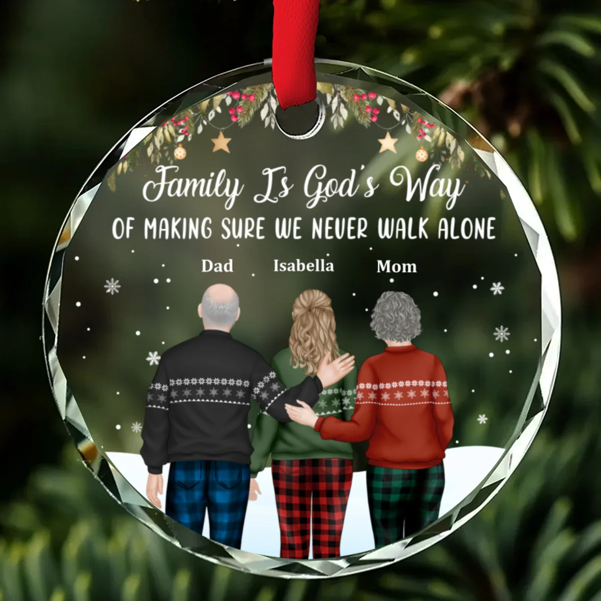 Family Never Walk Alone  - Personalized Custom Glass Ornament - Image 7