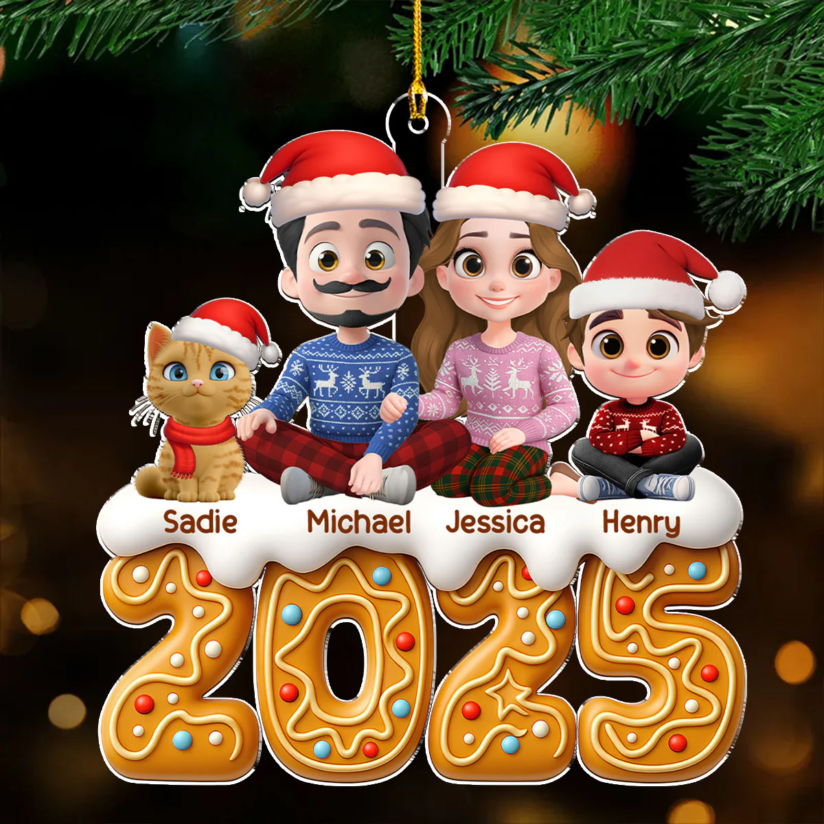 Family Of The Year Cat Version - Personalized Custom Acrylic Ornament