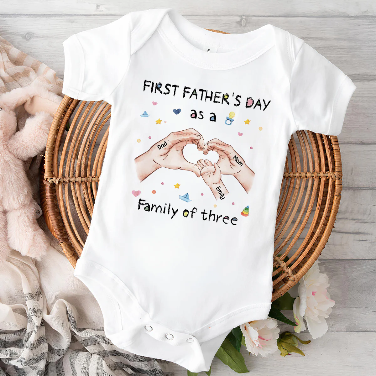 Family Of Three - Personalized Custom Baby Onesie - Image 2