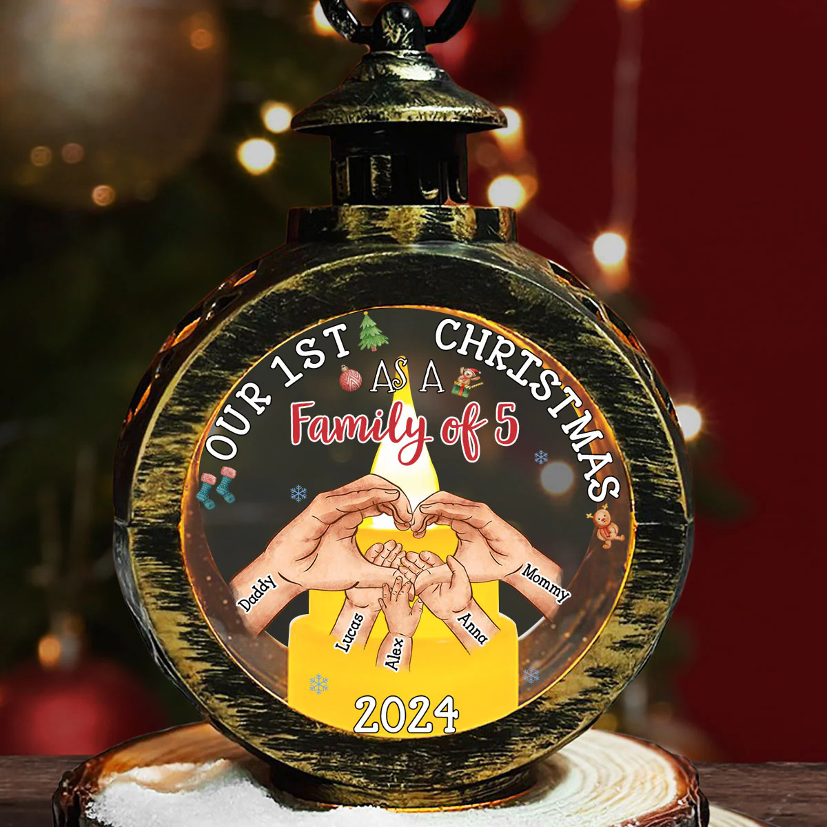 Family Of Three - Personalized Custom Christmas Lantern