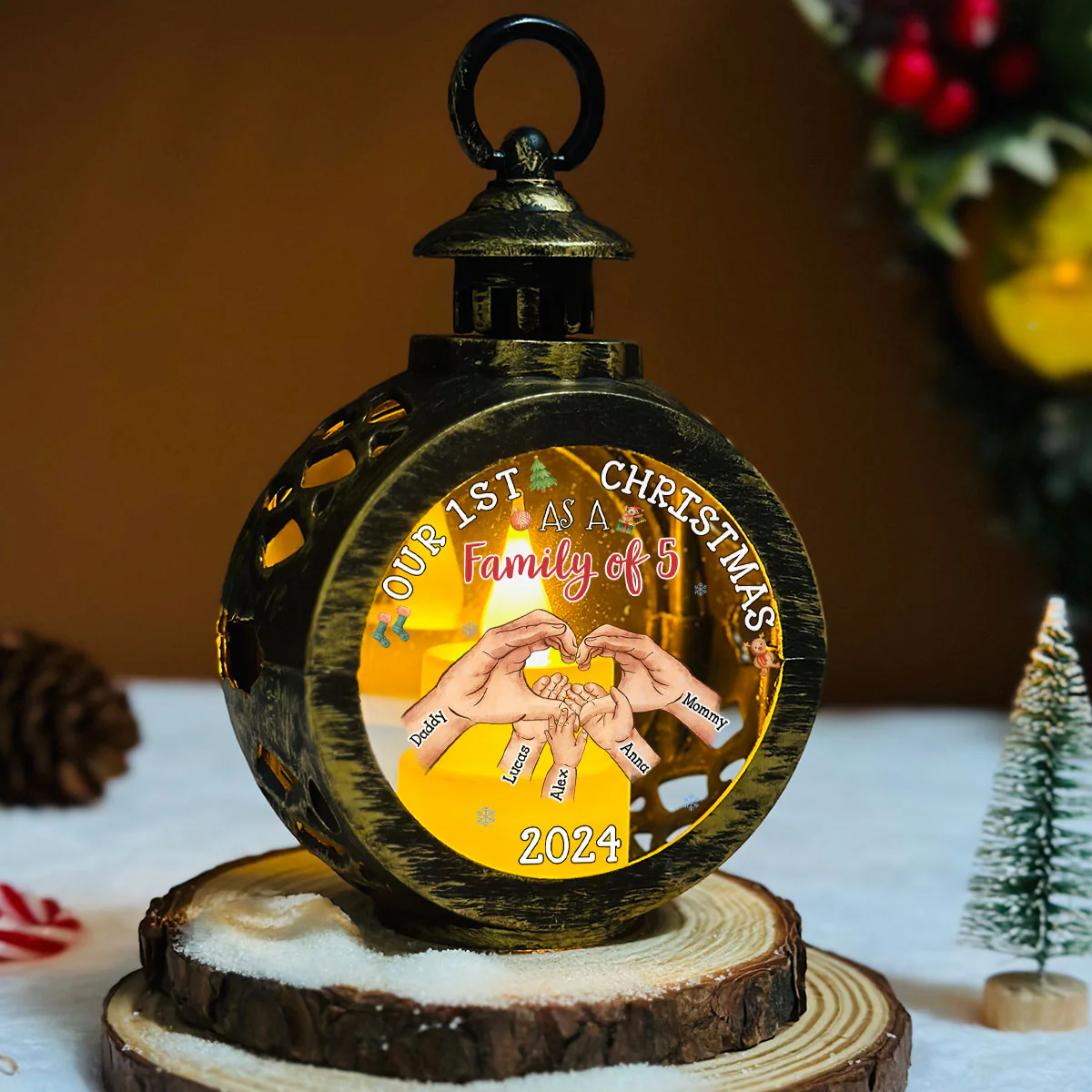 Family Of Three - Personalized Custom Christmas Lantern - Image 5