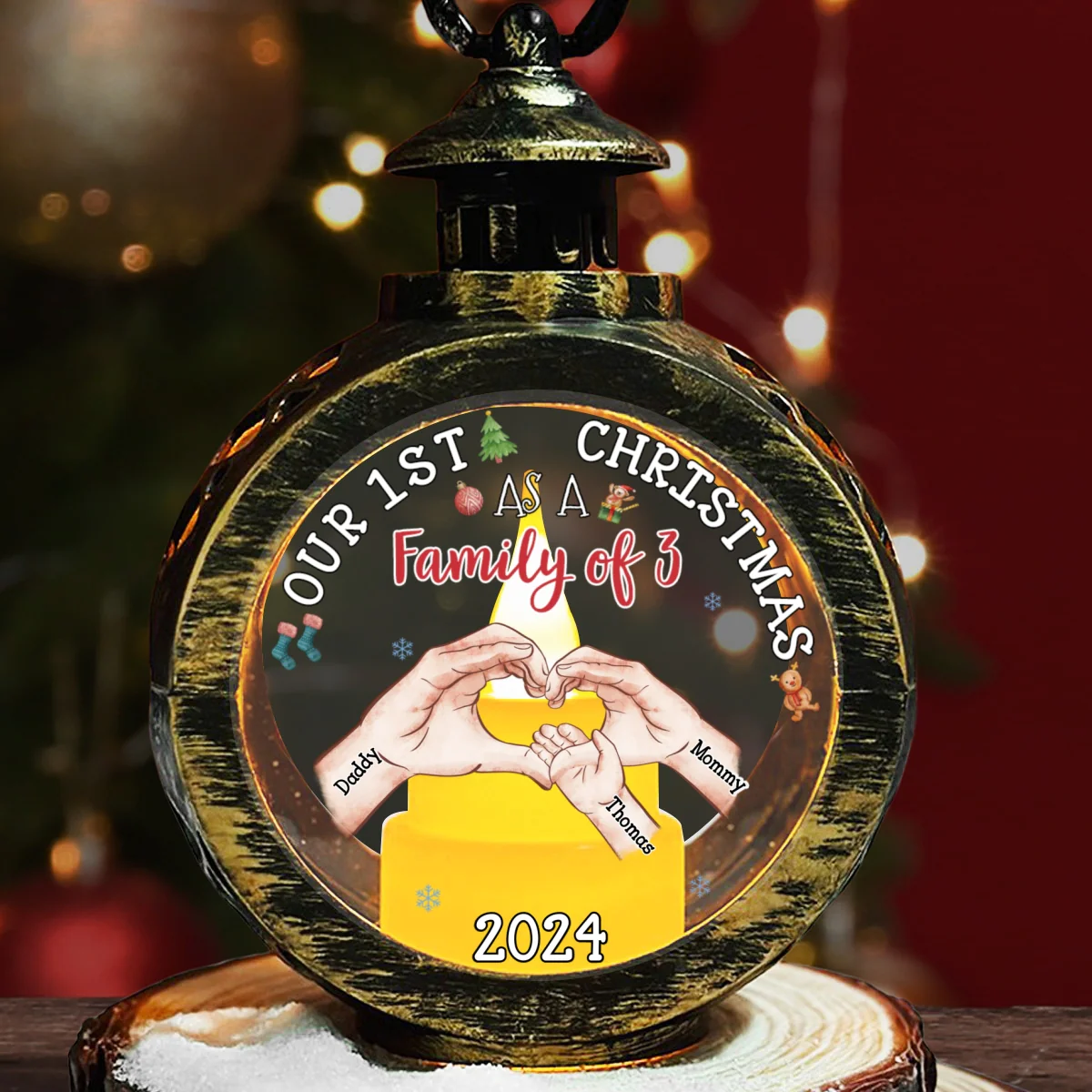 Family Of Three - Personalized Custom Christmas Lantern - Image 6