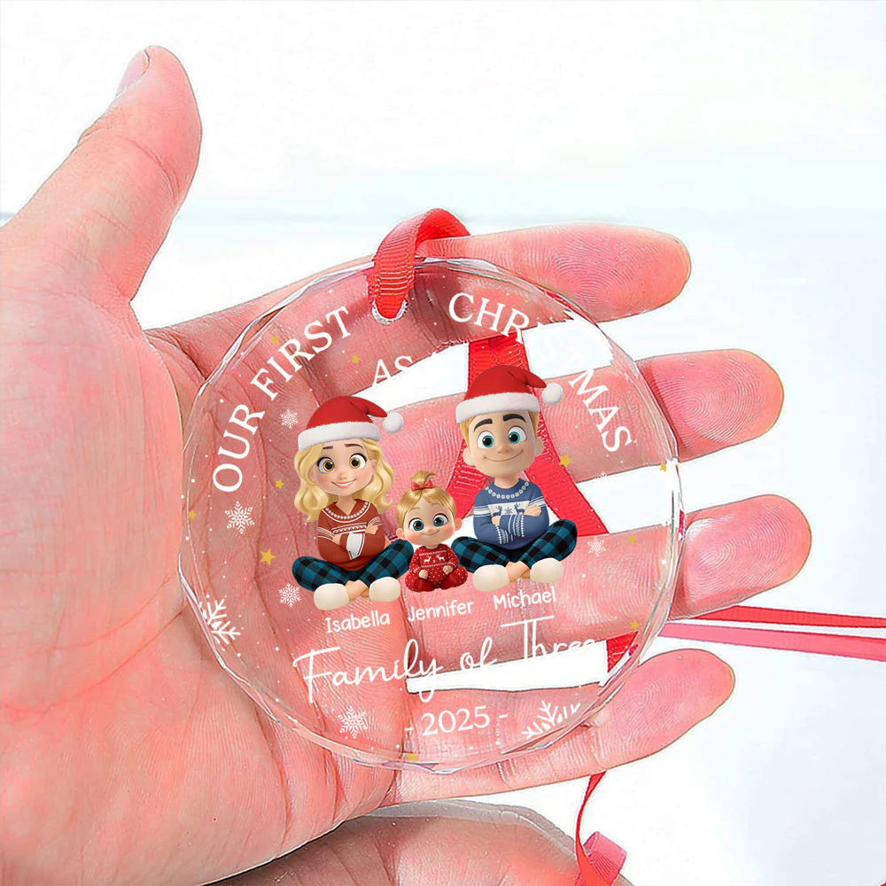 Family Of Three - Personalized Custom Glass Ornament - Image 4