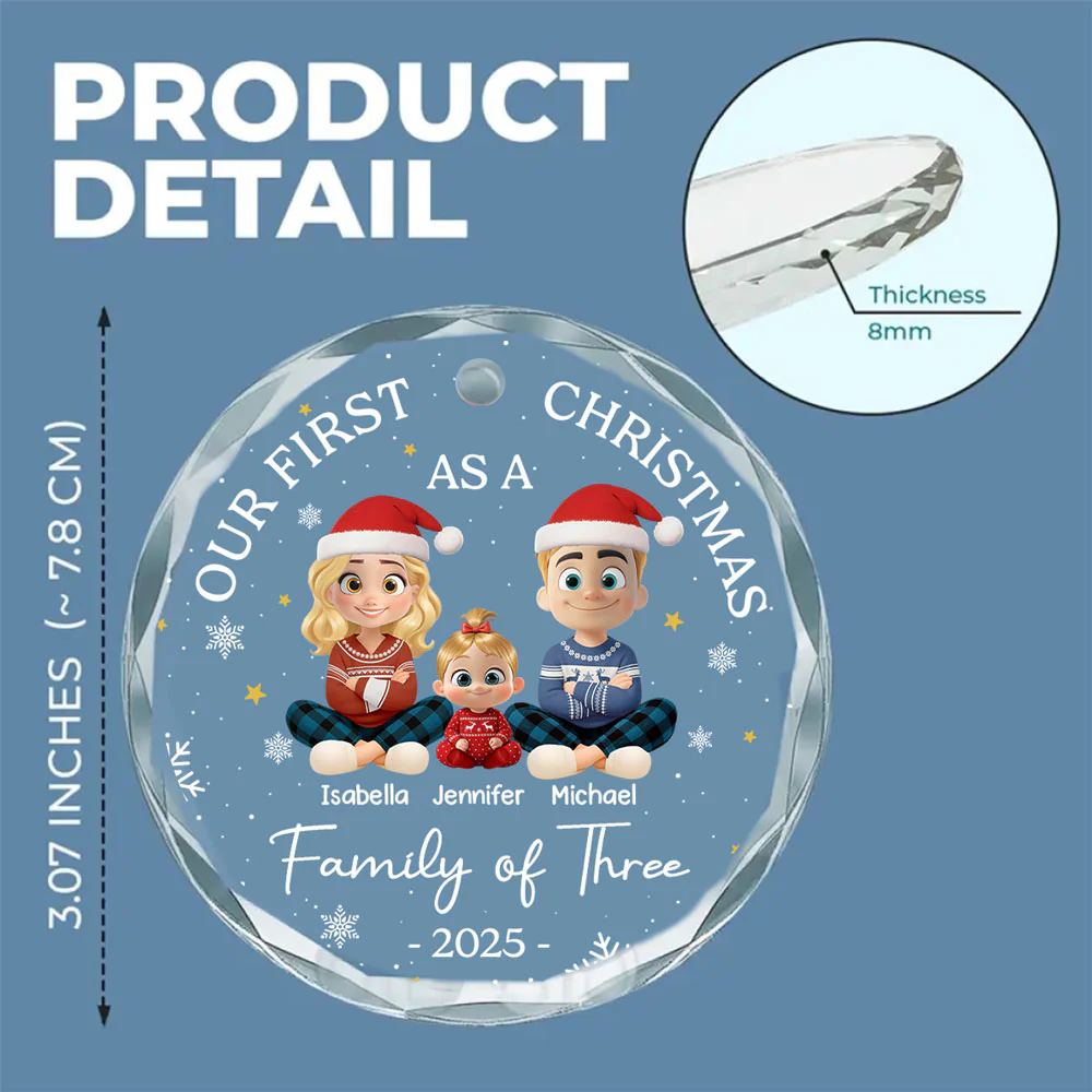 Family Of Three - Personalized Custom Glass Ornament - Image 5