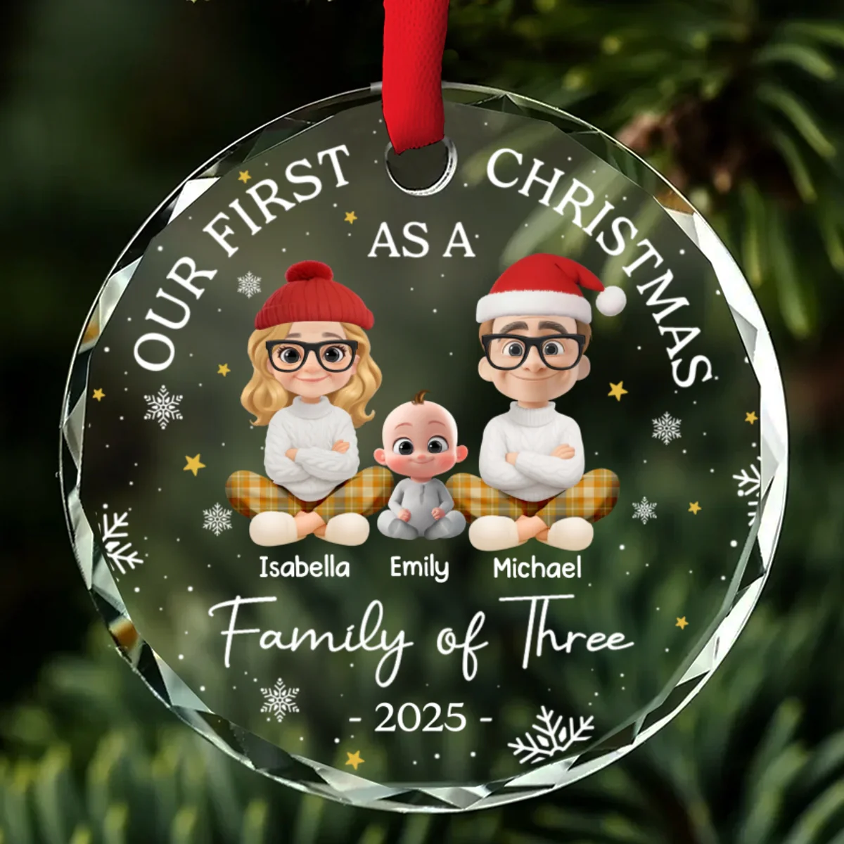 Family Of Three - Personalized Custom Glass Ornament - Image 6