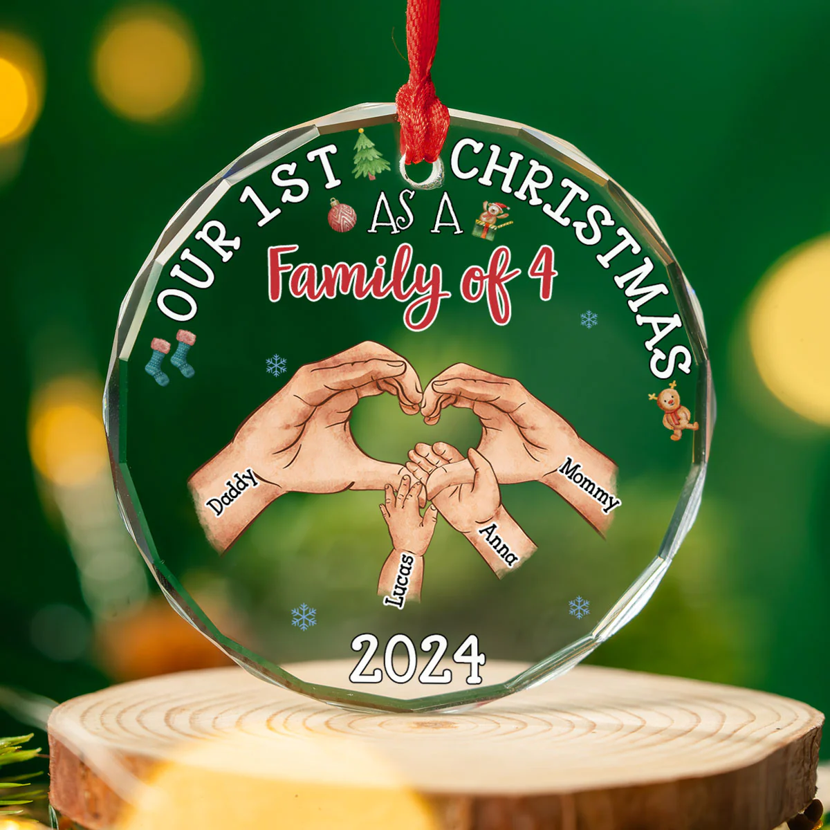 Family Of Three - Personalized Custom Glass Ornament - Image 3