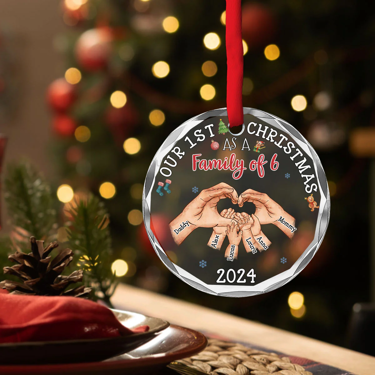 Family Of Three - Personalized Custom Glass Ornament - Image 4