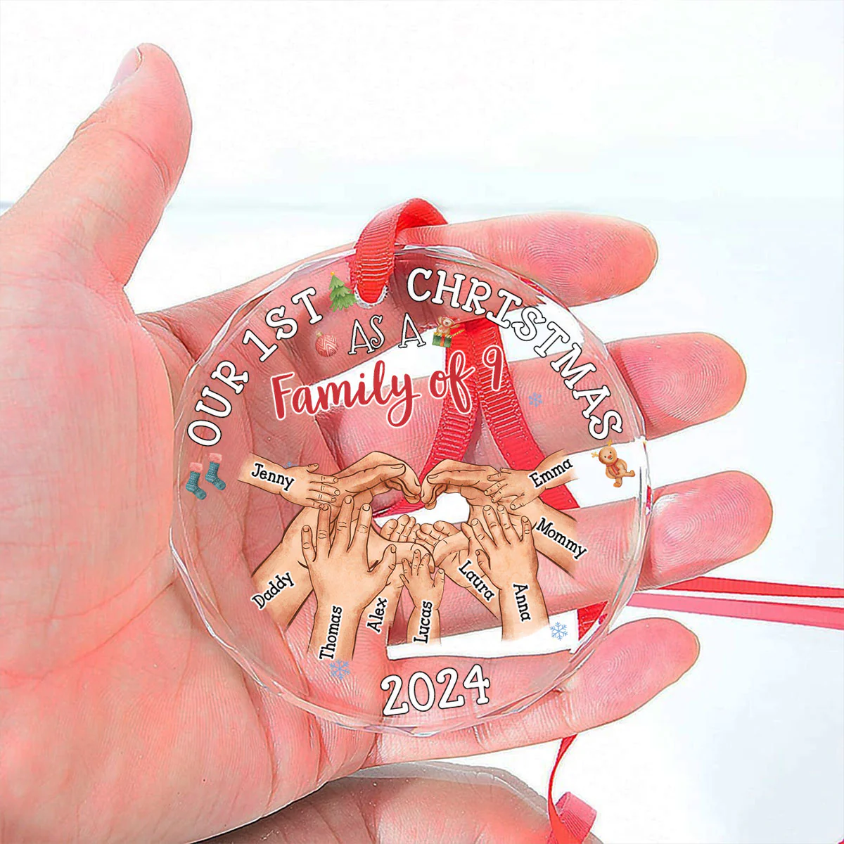 Family Of Three - Personalized Custom Glass Ornament - Image 5