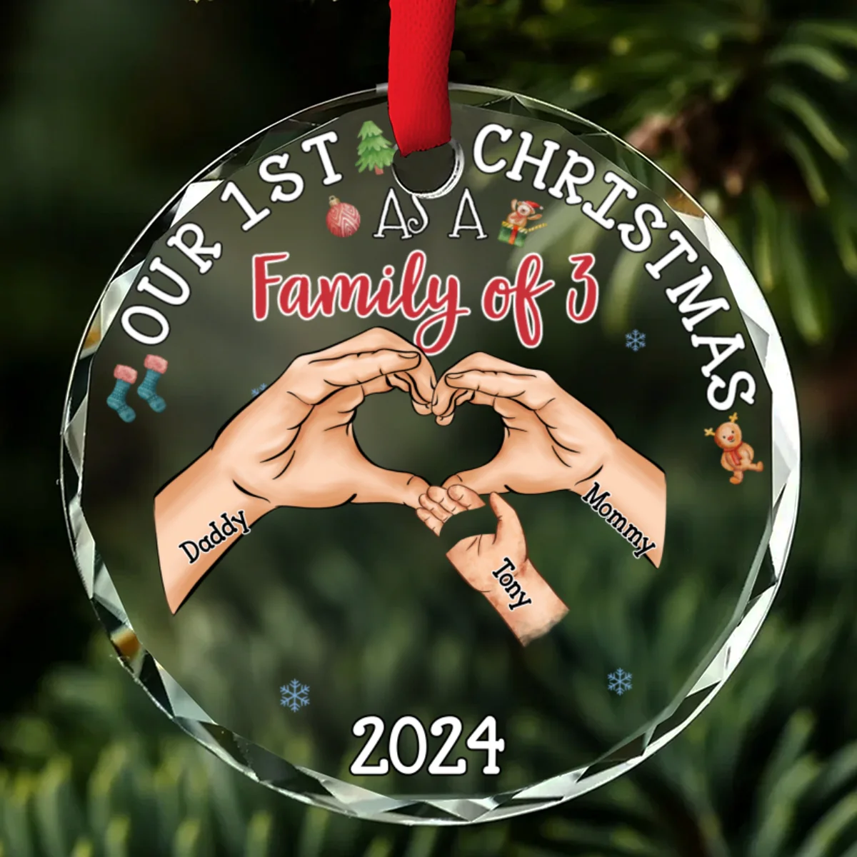 Family Of Three - Personalized Custom Glass Ornament - Image 6