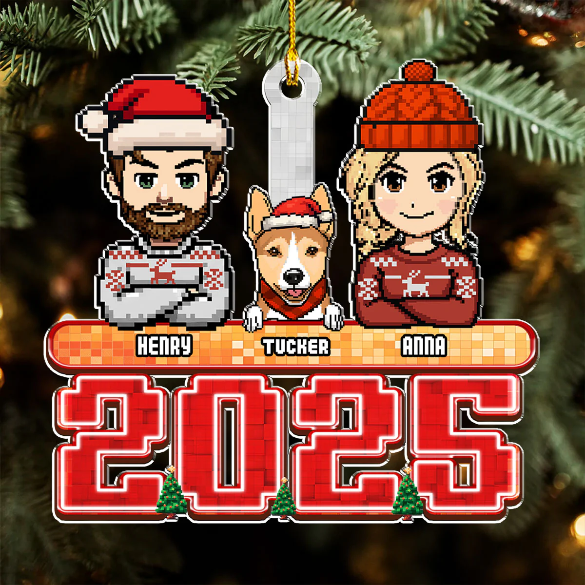 Family Pixel 2025 - Personalized Custom Acrylic Ornament - Image 4