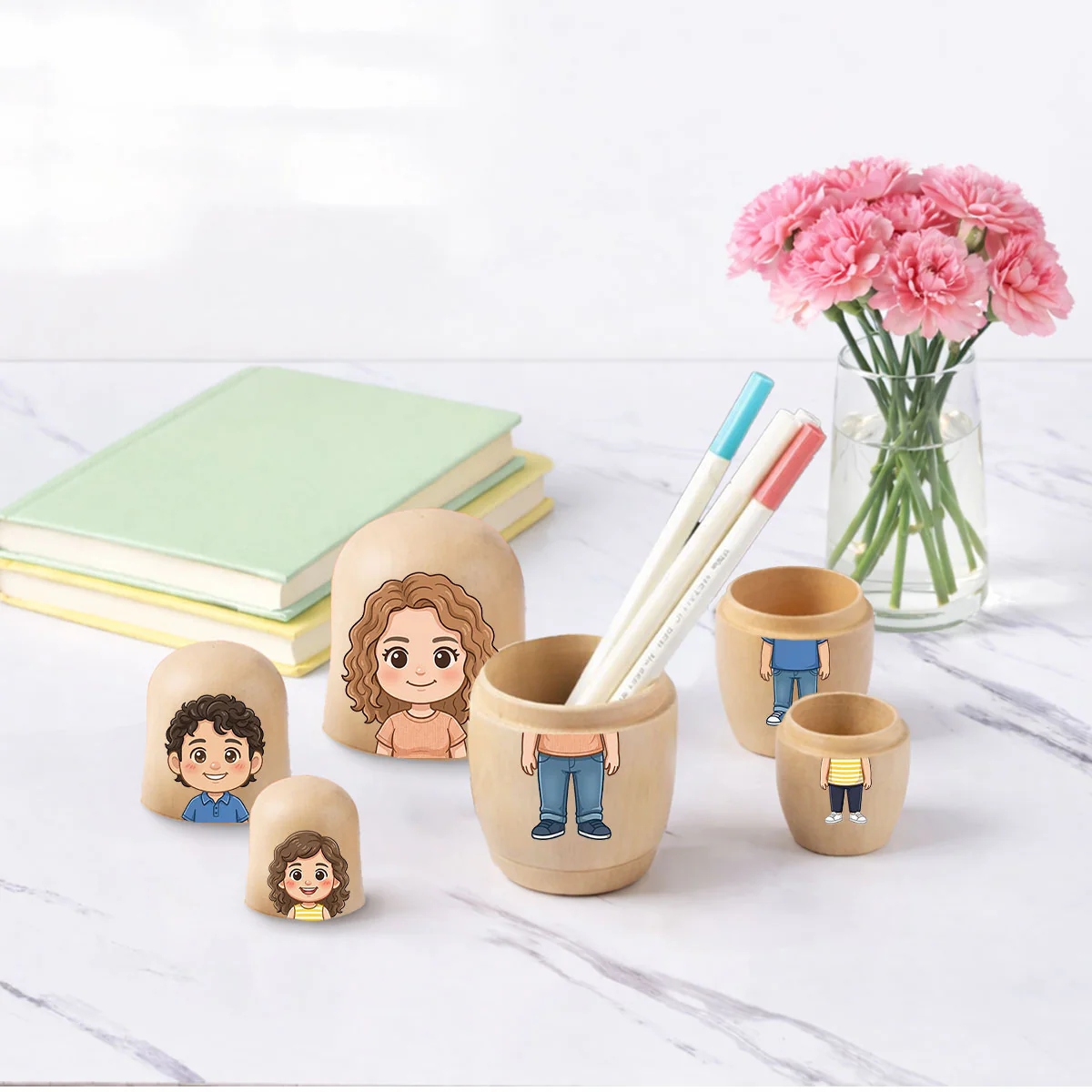 Family Portrait Cartoon - Personalized Custom Nesting Doll - Image 4