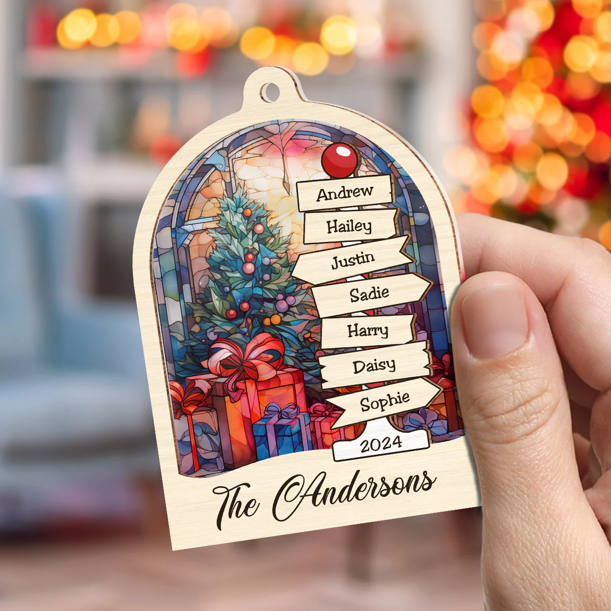 Family Sign Christmas - Personalized Custom Suncatcher Ornament - Image 3