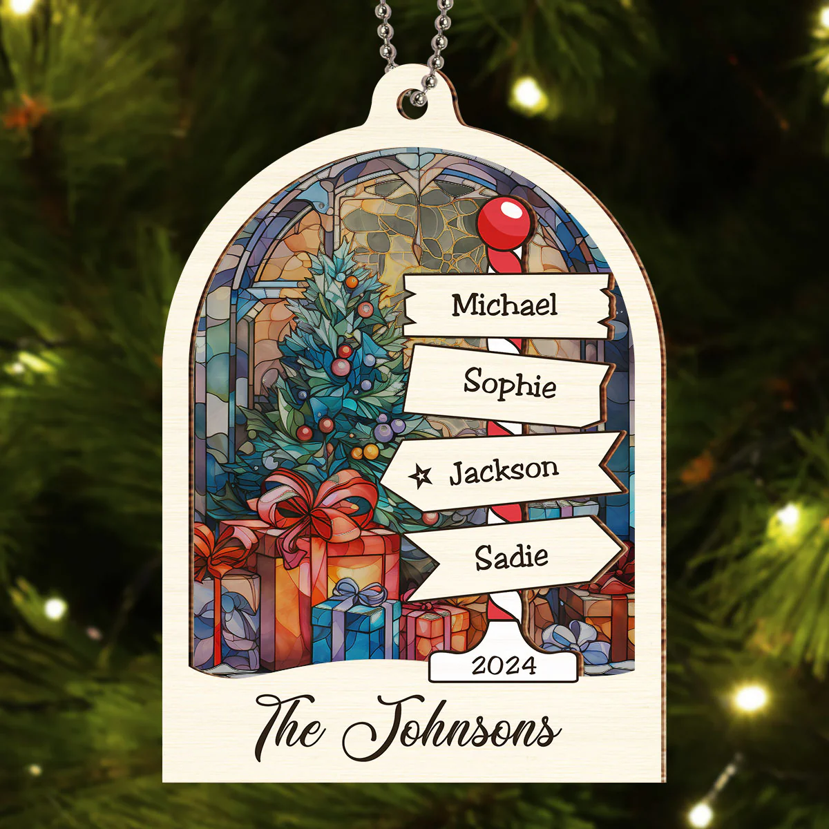 Family Sign Christmas - Personalized Custom Suncatcher Ornament - Image 4