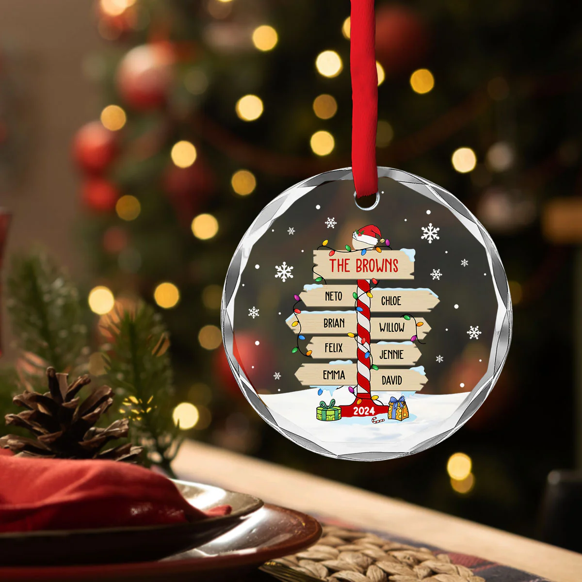 Family Sign Version 1 - Personalized Custom Glass Ornament - Image 3