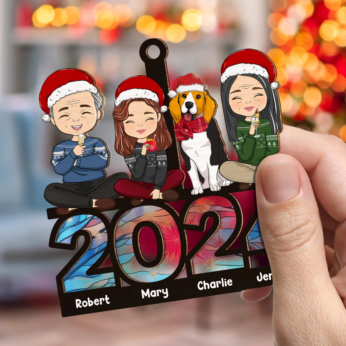 Family Sitting 2024 - Personalized Custom Suncatcher Ornament - Image 2