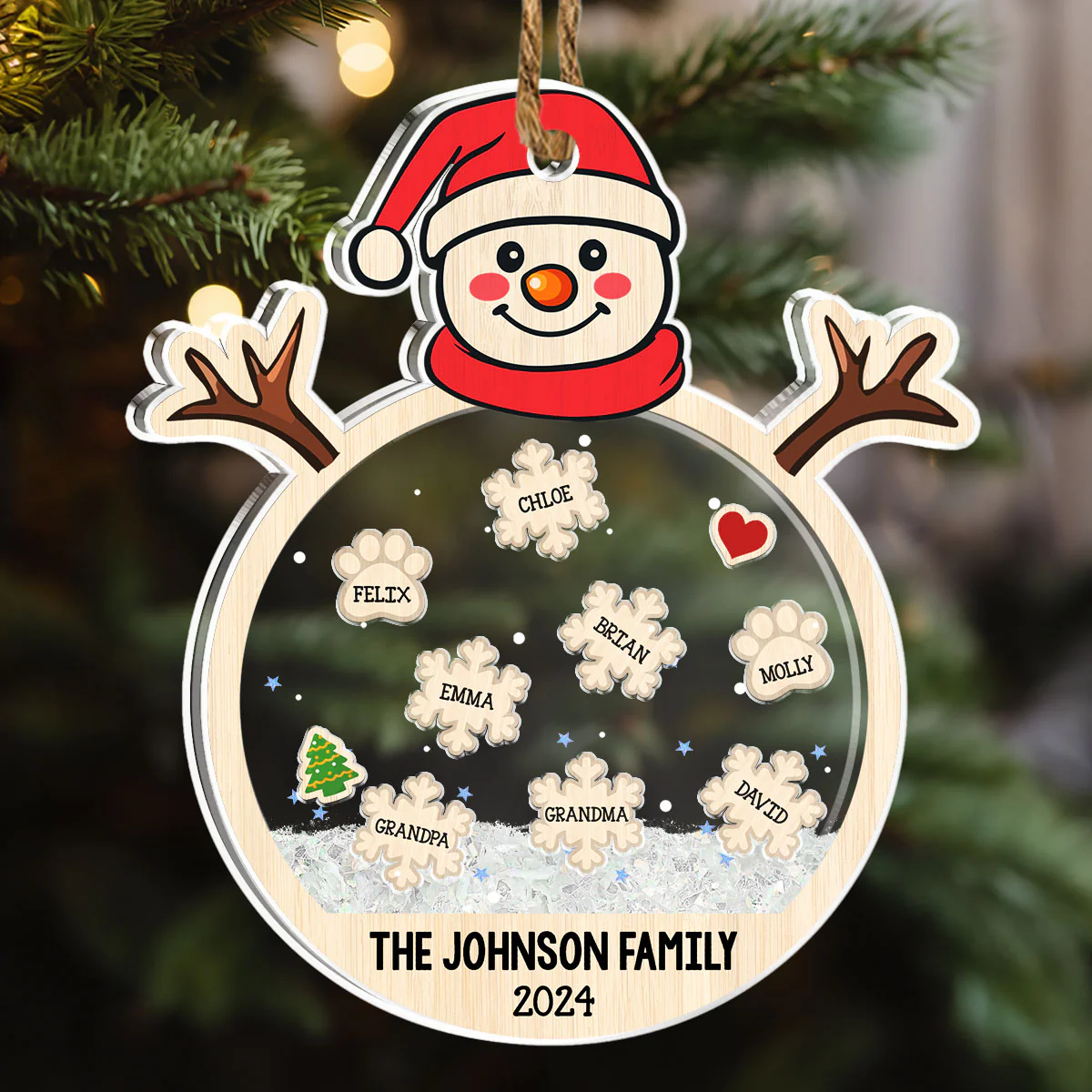 Family Snowball - Personalized Custom Acrylic Shaker Ornament - Image 2