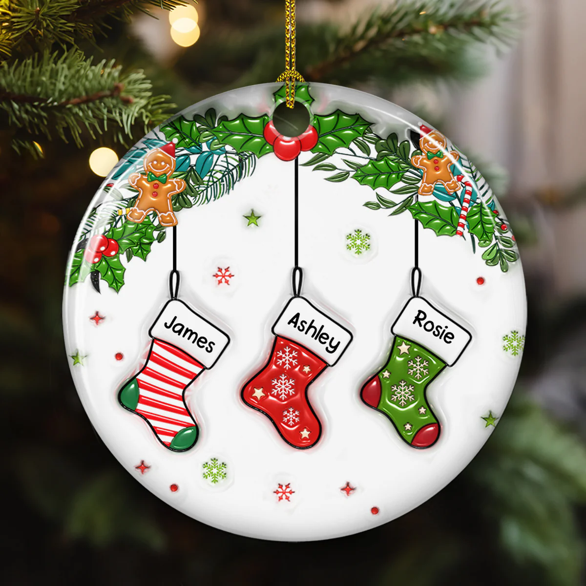 Family Stocking - Personalized Custom 3D Inflated Effect Ceramic Ornament - Image 4