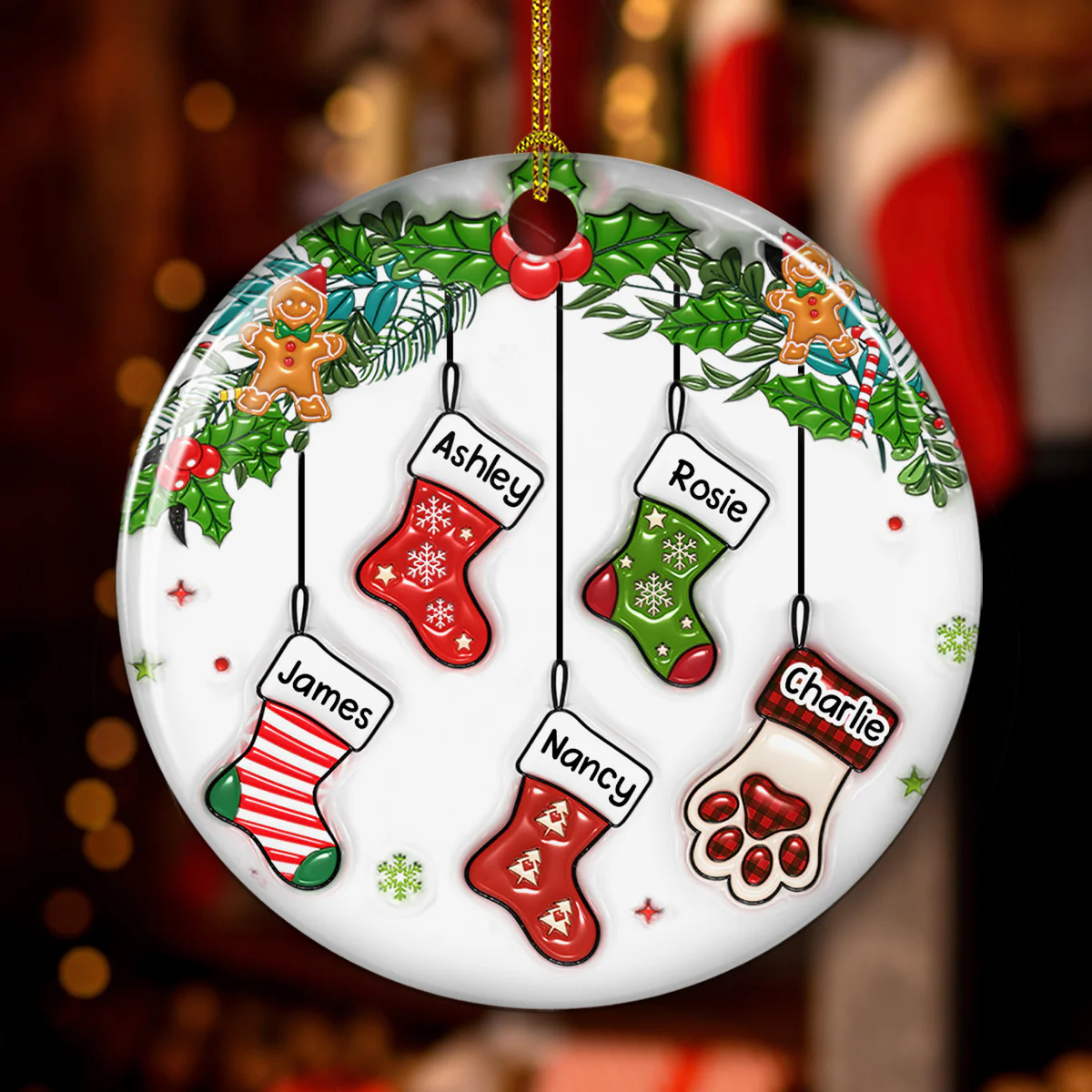 Family Stocking - Personalized Custom 3D Inflated Effect Ceramic Ornament - Image 5