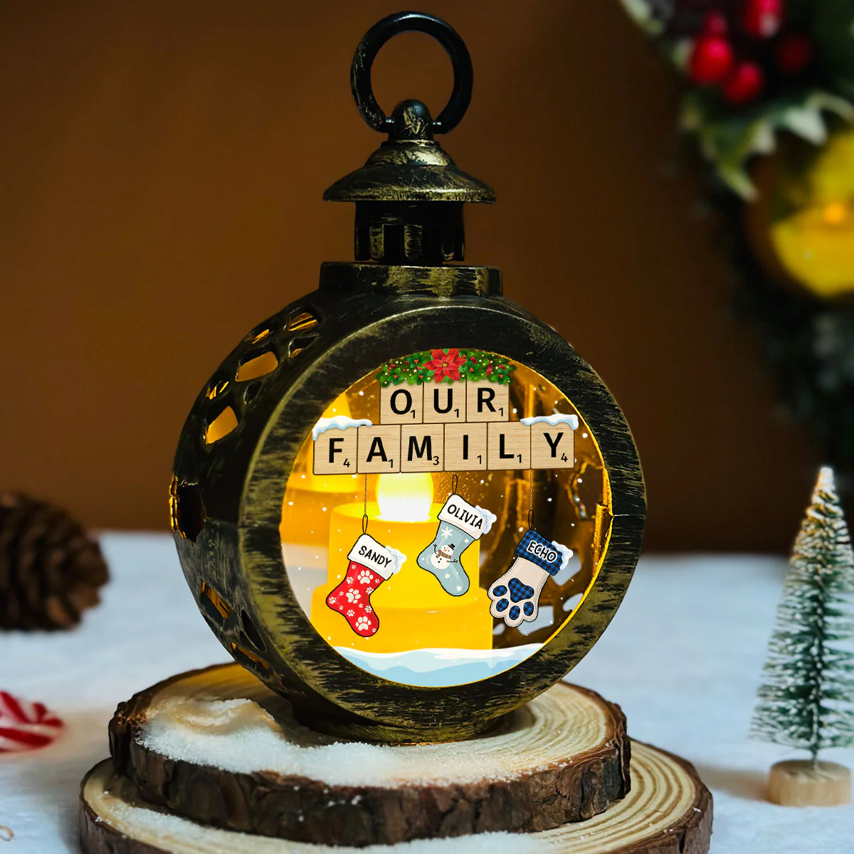 Family Stocking - Personalized Custom Christmas Lantern - Image 5