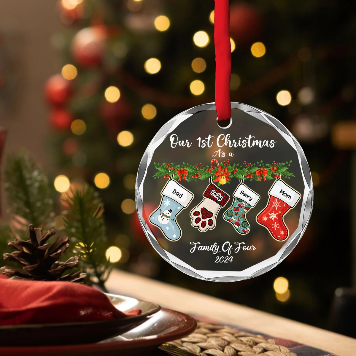 Family Stocking - Personalized Custom Glass Ornament - Image 2