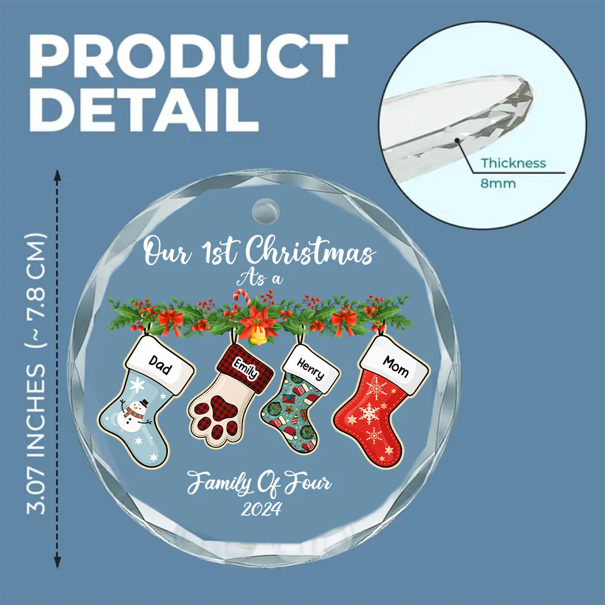 Family Stocking - Personalized Custom Glass Ornament - Image 5