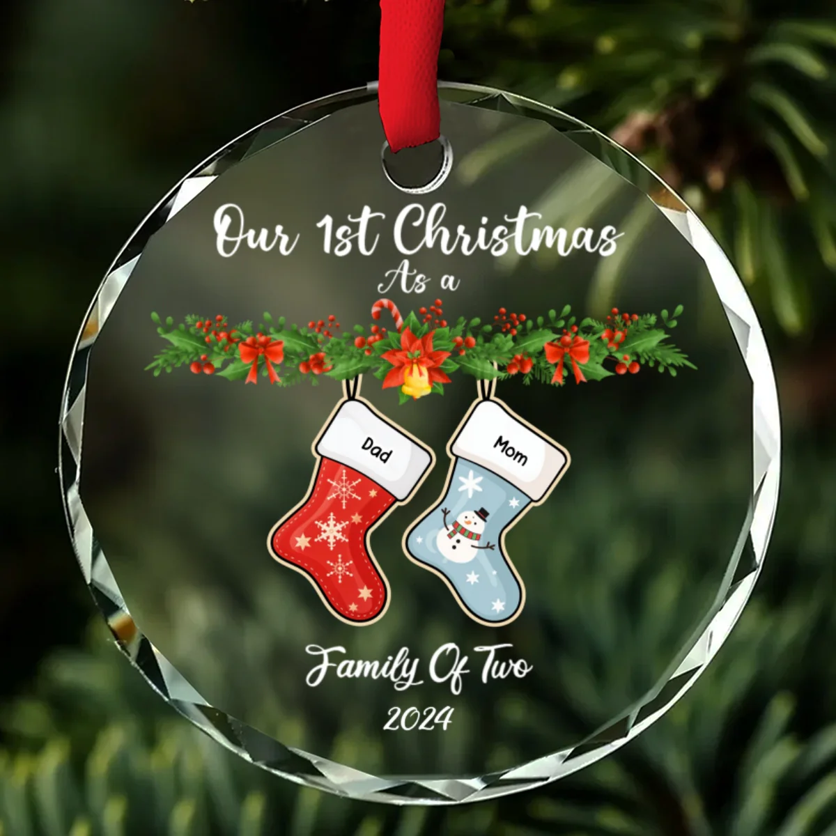 Family Stocking - Personalized Custom Glass Ornament - Image 6