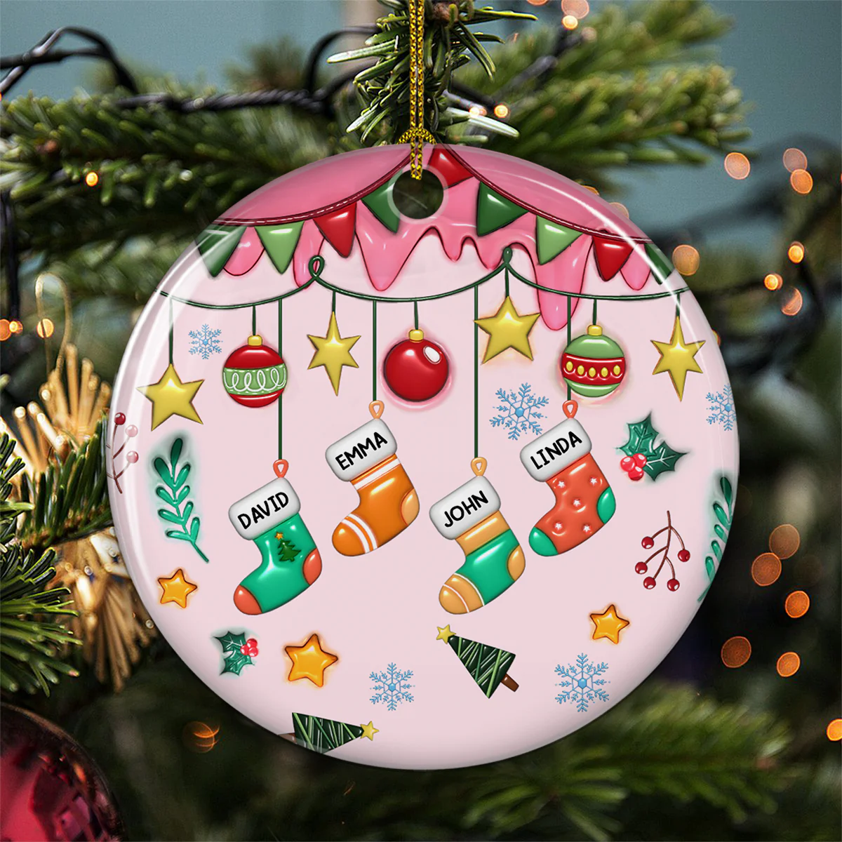 Family Stockings Christmas - Personalized Custom 3D Inflated Effect Ceramic Ornament - Image 5