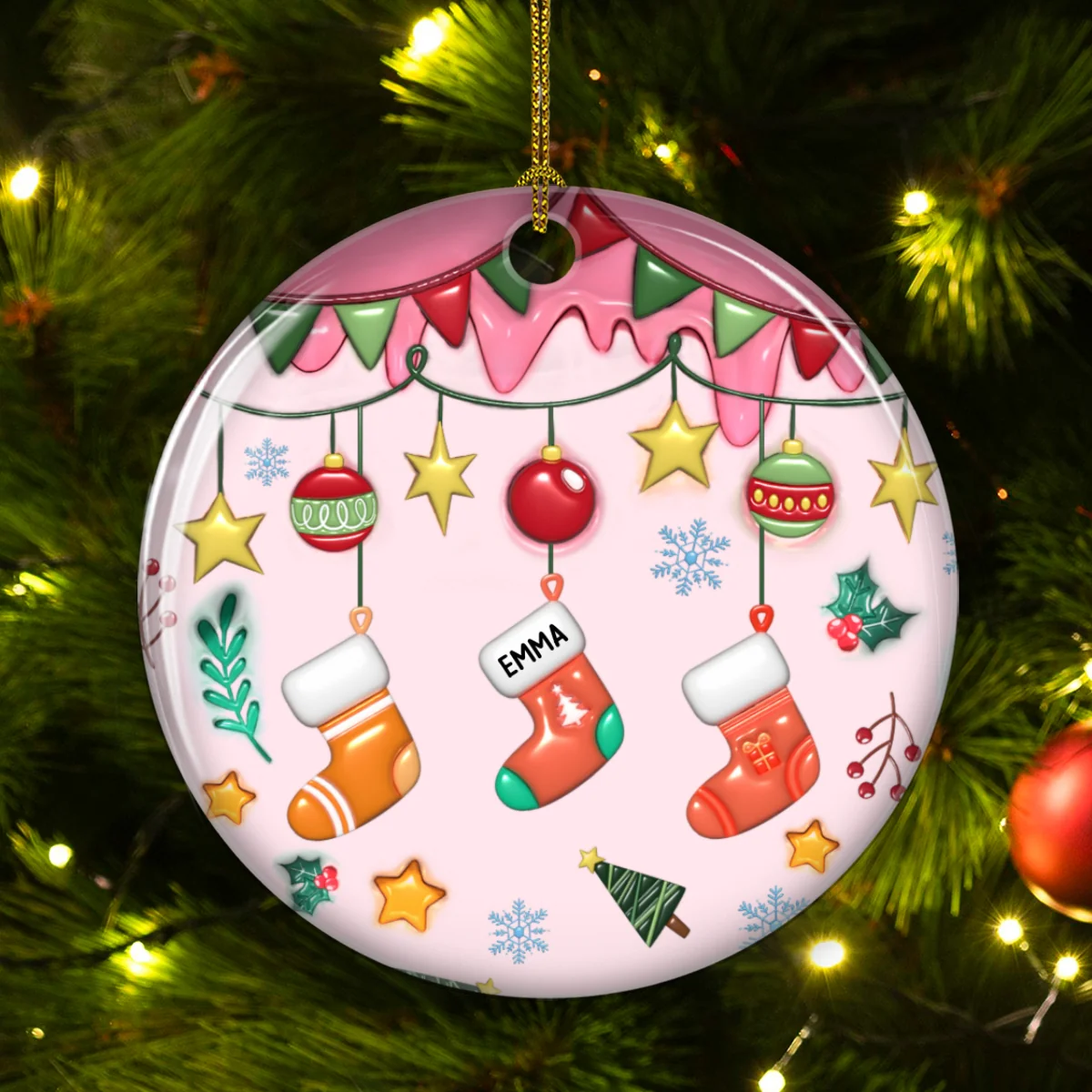 Family Stockings Christmas - Personalized Custom 3D Inflated Effect Ceramic Ornament - Image 6