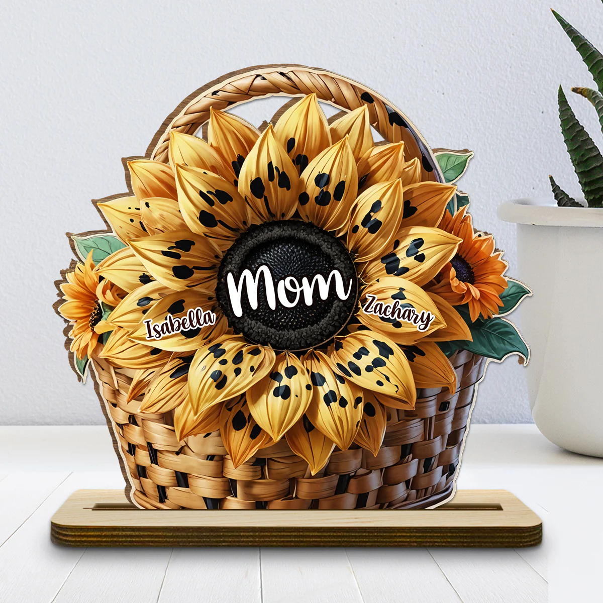Family Sunflower - Personalized Custom 2-Layer Wood Plaque With Flat Base - Image 2