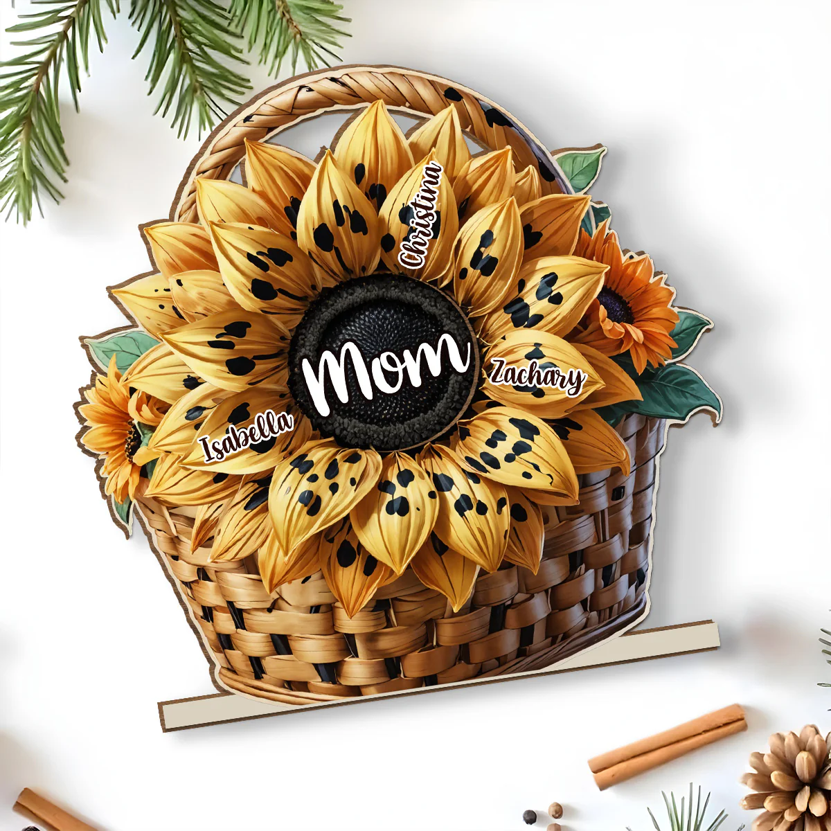 Family Sunflower - Personalized Custom 2-Layer Wood Plaque With Flat Base - Image 4