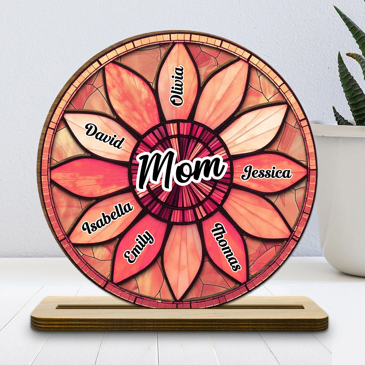 Family Sunflower - Personalized Custom 2-Layer Wood Plaque With Flat Base - Image 2