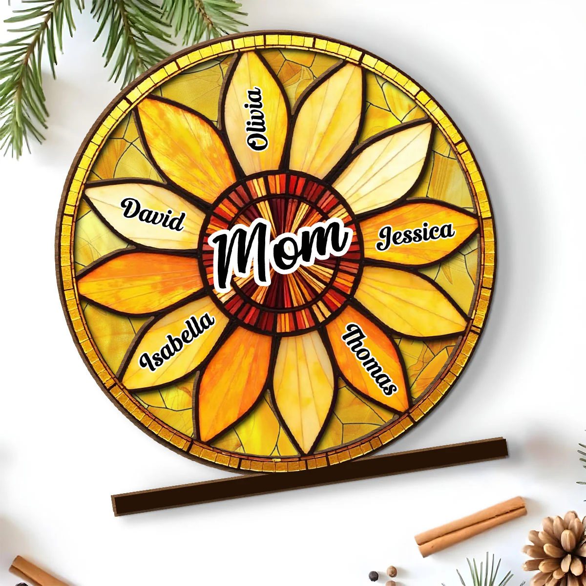Family Sunflower - Personalized Custom 2-Layer Wood Plaque With Flat Base - Image 4