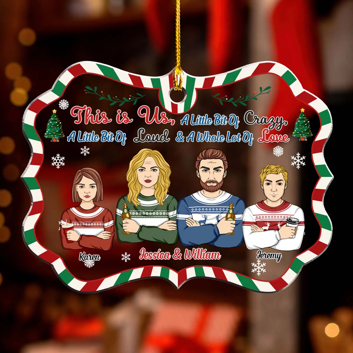 Family This Is Us A Little Bit Of Crazy - Personalized Custom Acrylic Ornament - Image 2