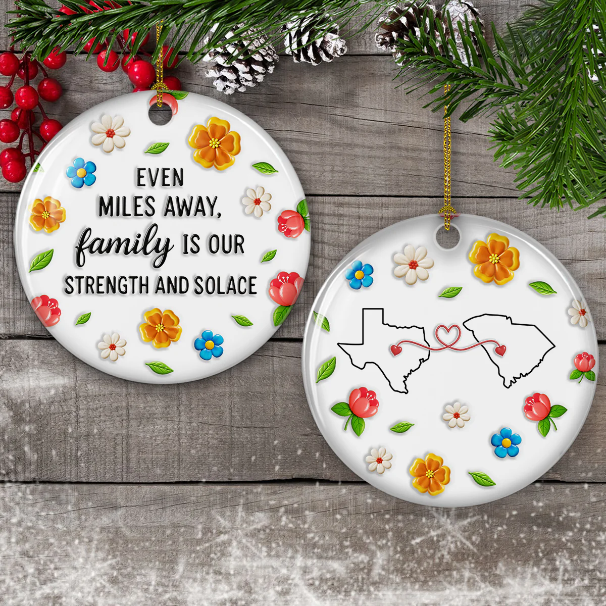 Family Ties Defy All Distance - Personalized Custom 3D Inflated Effect Ceramic Ornament - Image 2