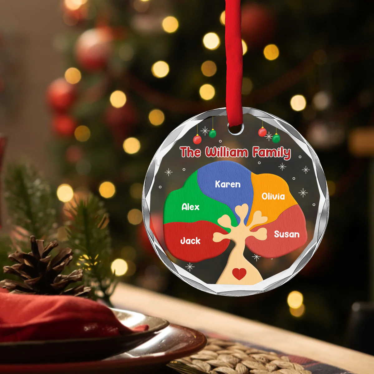 Family Tree - Personalized Custom Glass Ornament - Image 4