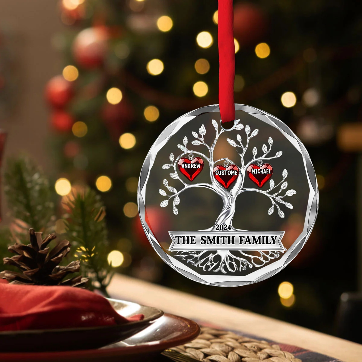 Family Tree - Personalized Custom Glass Ornament - Image 2