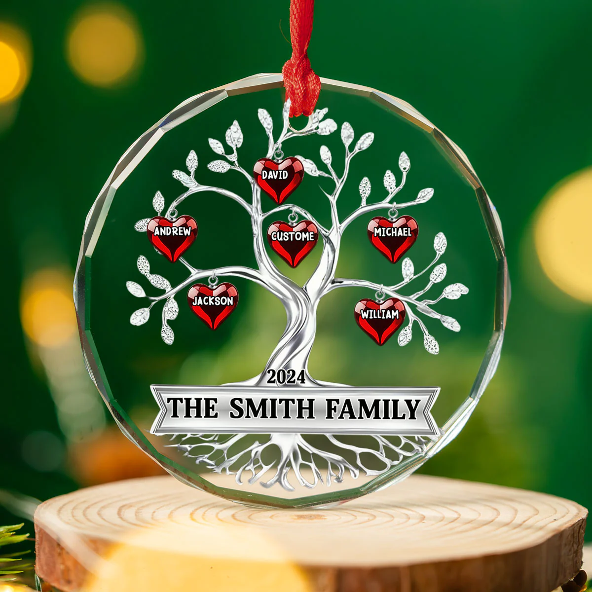 Family Tree - Personalized Custom Glass Ornament - Image 3